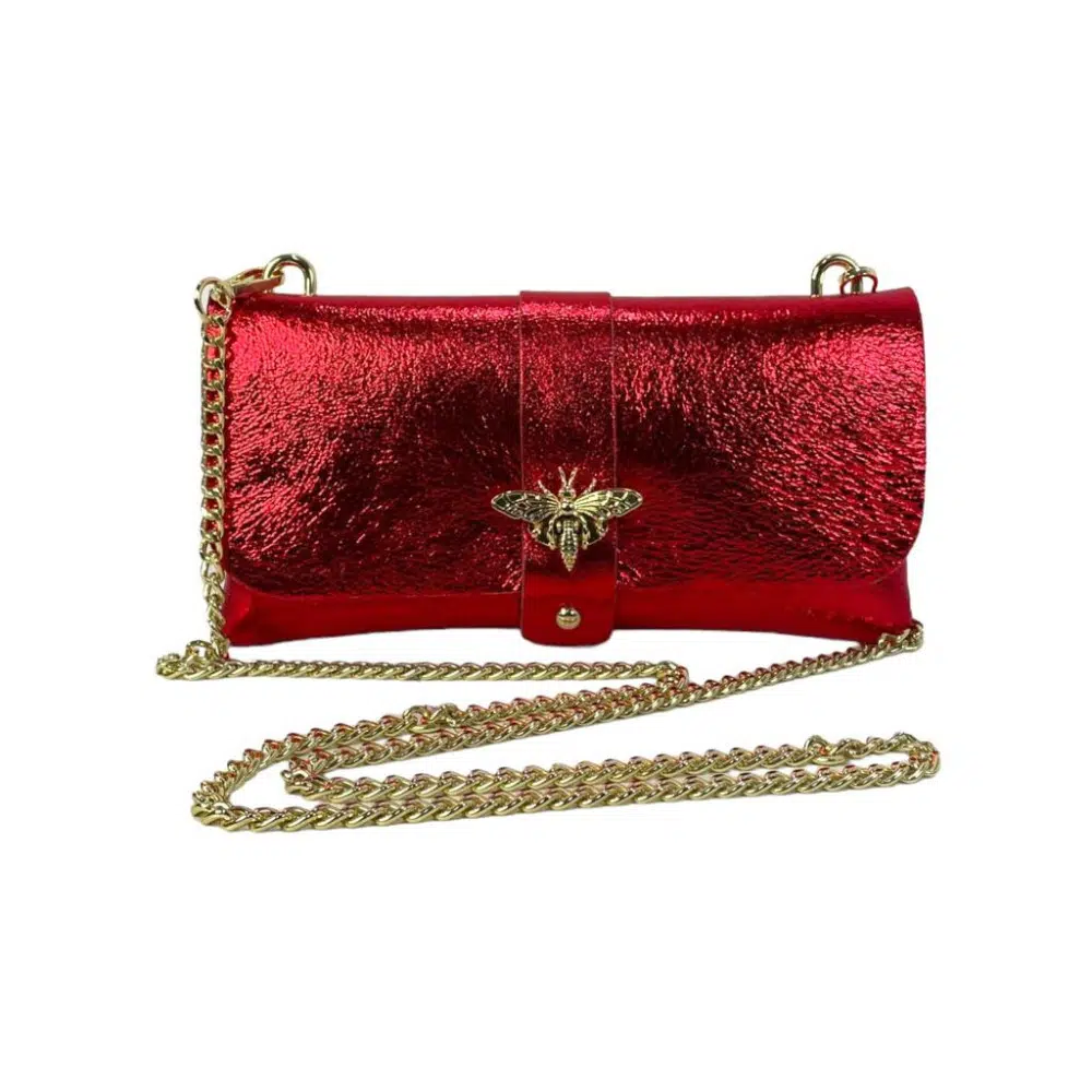 Bolso de Piel Metalizado tipo Sobre con Broche de Abeja para Mujer - Imagen 6