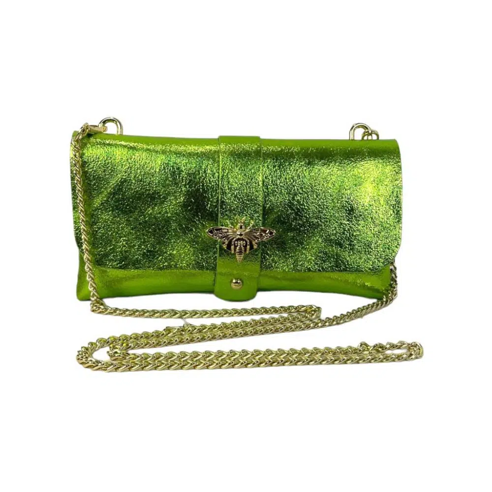 Bolso de Piel Metalizado tipo Sobre con Broche de Abeja para Mujer - Imagen 7