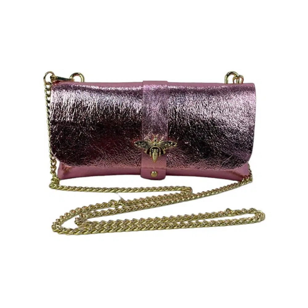 Bolso de Piel Metalizado tipo Sobre con Broche de Abeja para Mujer - Imagen 8