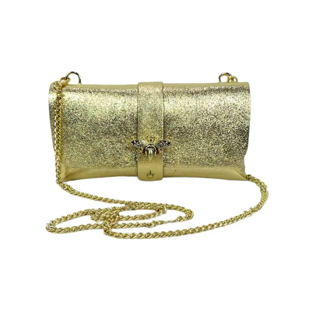 Bolso de Piel Metalizado tipo Sobre con Broche de Abeja para Mujer - Imagen 2