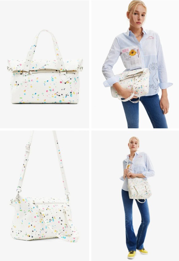 DESIGUAL – Bolso Desigual Blanco Mujer Neon Art Loverty Gotas Multicolor Mediano 23SAXPA9 - Imagen 5
