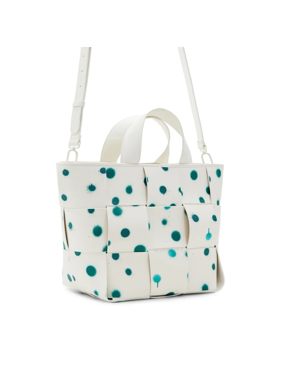 DESIGUAL – Bolso Shopper Desigual Valdivia Blanco Lunares Verde 24SAXP10 - Imagen 9