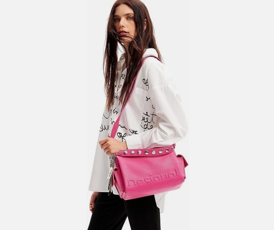 DESIGUAL – Bolso Desigual Half Logo Habana Fucsia Mujer Bandolera 3 Asas - Imagen 7