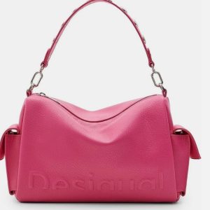 DESIGUAL – Bolso Desigual Half Logo Habana Fucsia Mujer Bandolera 3 Asas