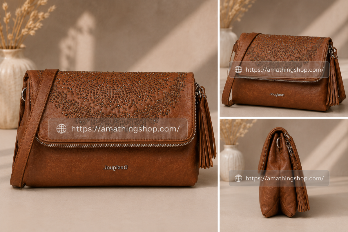 DESIGUAL – Bolso Desigual Mujer Marrón Bandolera Venecia Tachas - Imagen 7
