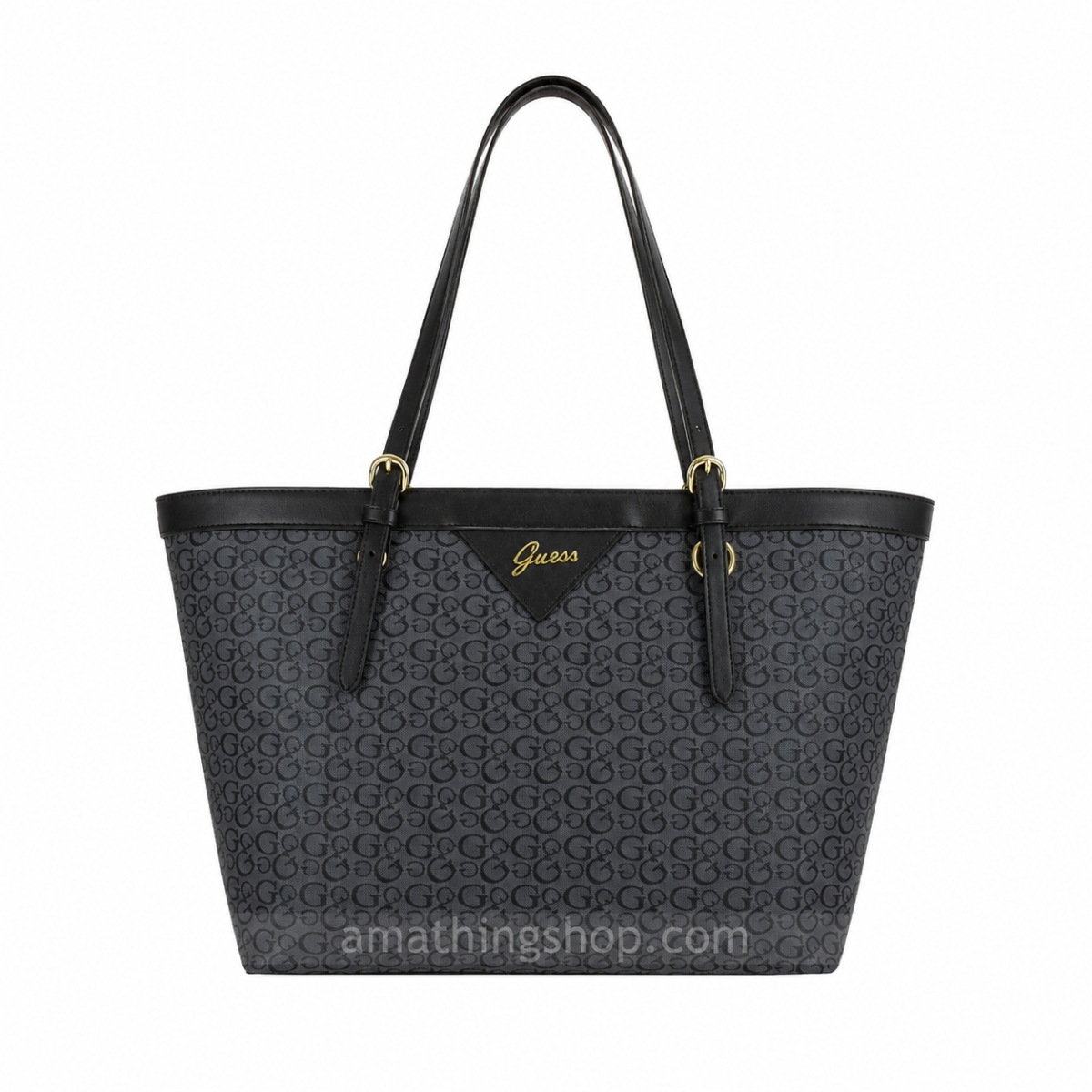 GUESS – Bolso Tote Negro Mujer Grande Logo Dorado Shopper de Hombro - Imagen 4