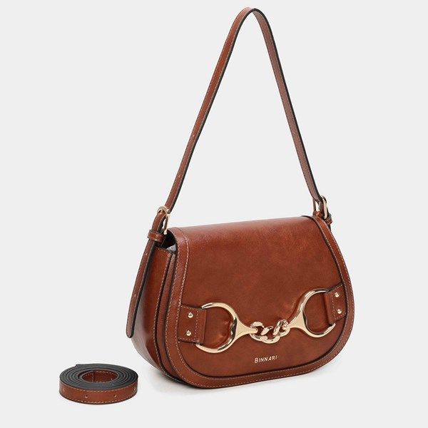 Bolso de hombro con solapa BINNARI Fanny color cuero - Imagen 6