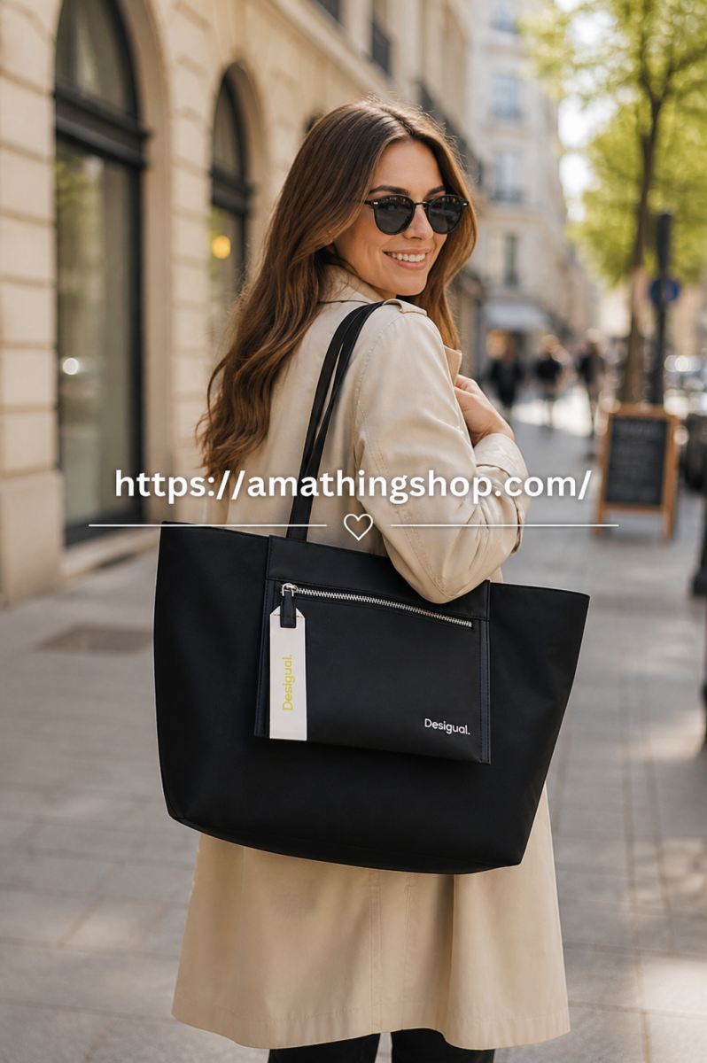 DESIGUAL – Bolso Shopper Grande Negro Mujer con Cremallera Desigual Priori 57 cm - Imagen 4
