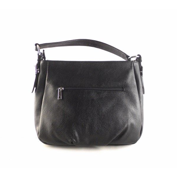 Bolso tipo hobo en piel auténtica con asa de hombro y bandolera negro - Imagen 3