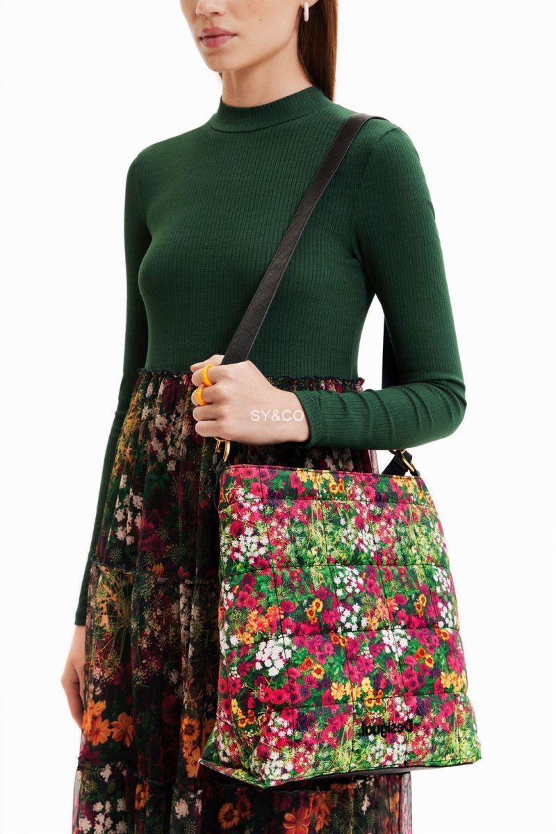 DESIGUAL – Bolso Desigual Ivy Butan Verde Floral Mujer Grande de Hombro Uso Diario - Imagen 4