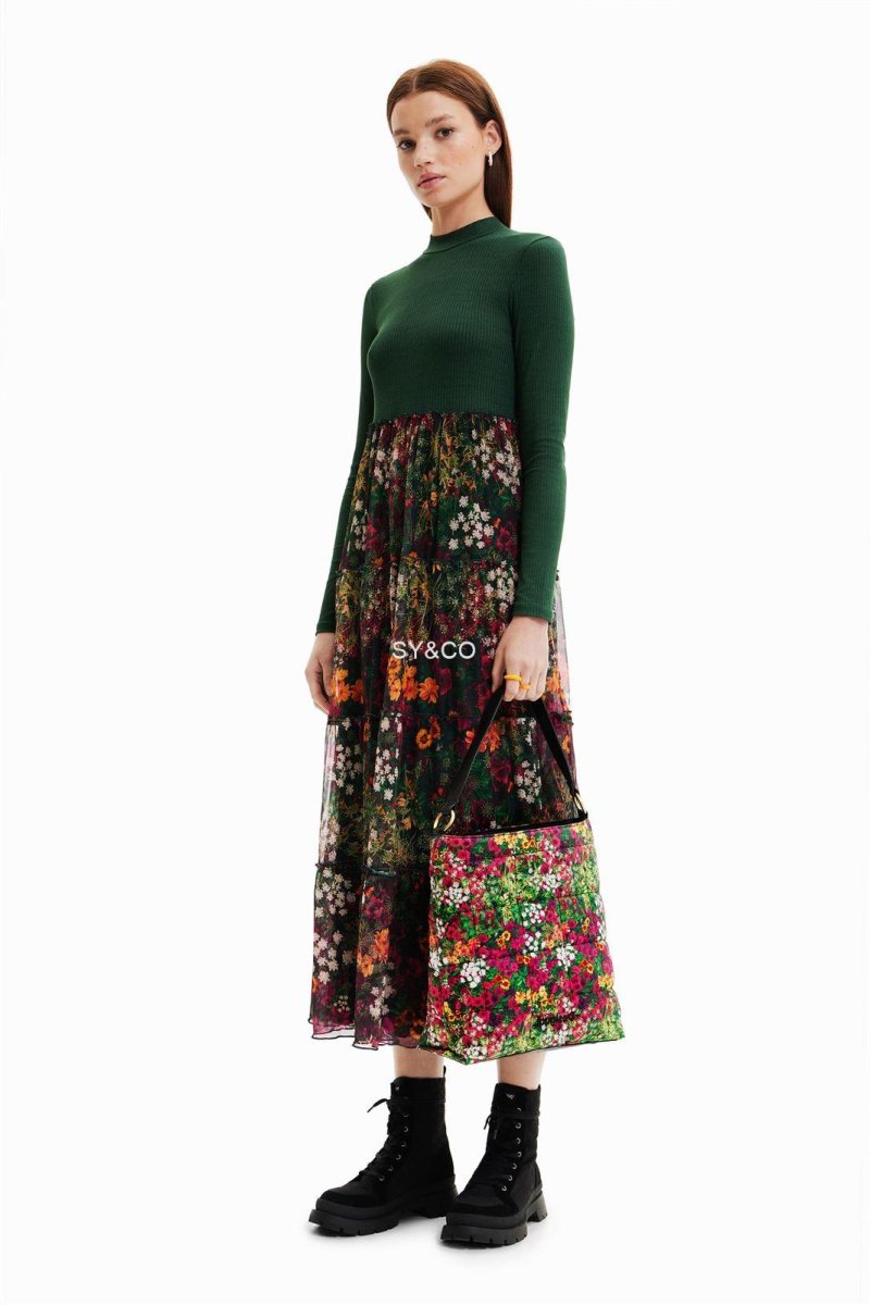 DESIGUAL – Bolso Desigual Ivy Butan Verde Floral Mujer Grande de Hombro Uso Diario - Imagen 7