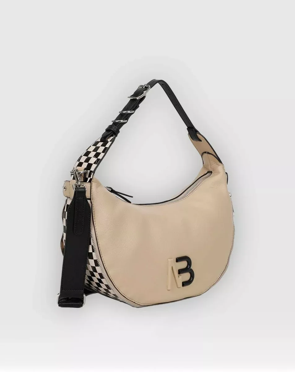 Bolso de hombro Binnari modelo Oslo beige y negro - Imagen 3
