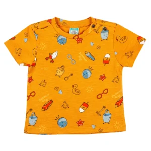 Camiseta bebé niño naranja con estampado de playa