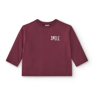 Camiseta manga larga de bebé básica en color burdeos smile