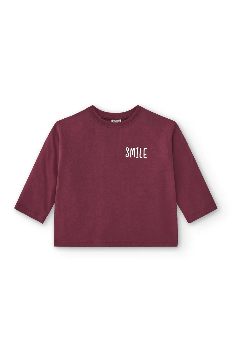 Camiseta manga larga de bebé básica en color burdeos smile