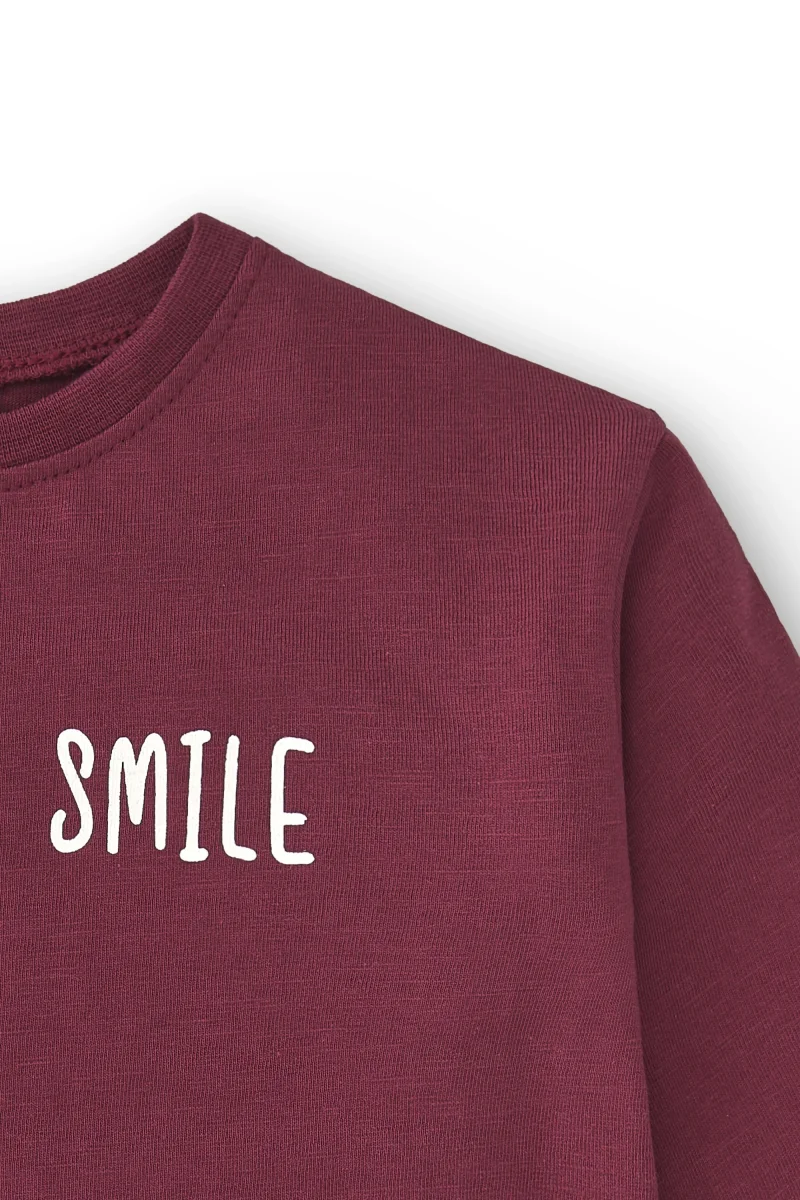Camiseta manga larga de bebé básica en color burdeos smile - Imagen 4