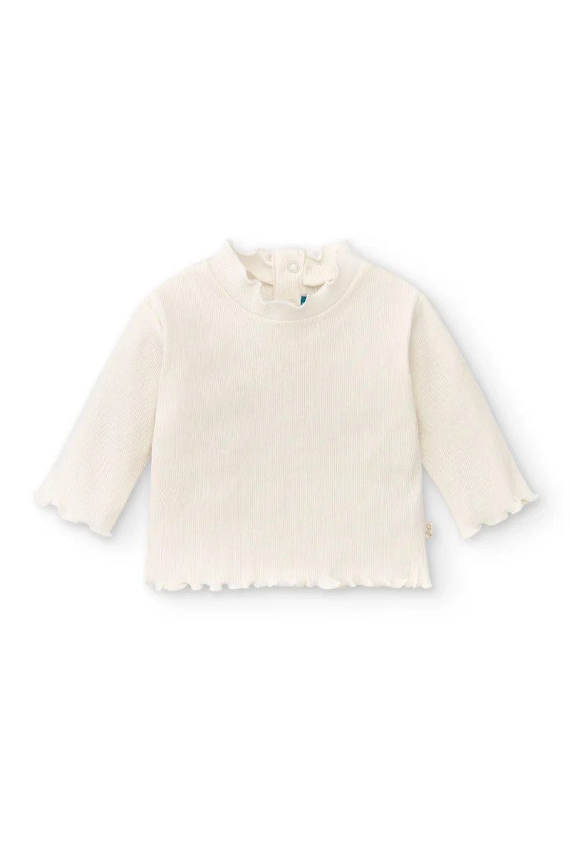 Camiseta manga larga de bebé en color crudo con cuello