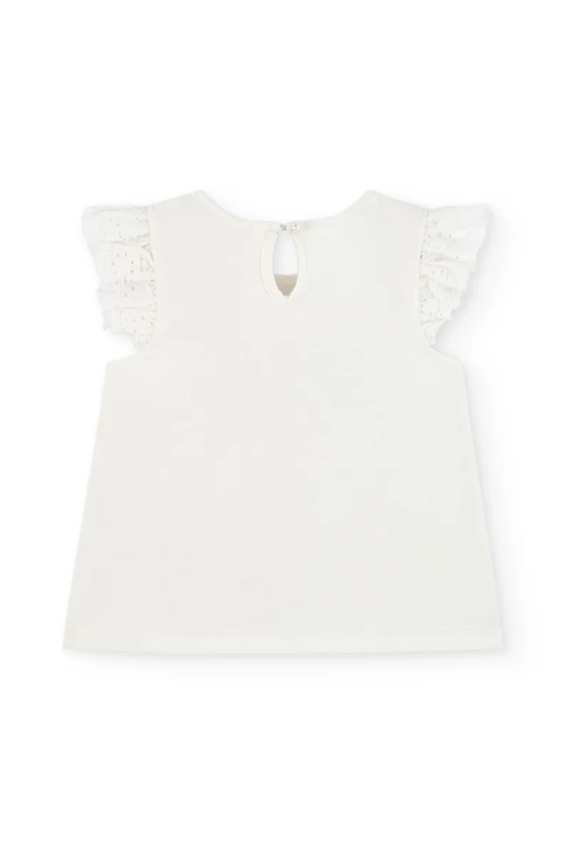 Camiseta bebé niña crudo con volantes bordados y estampado “Hello Spring” - Imagen 3