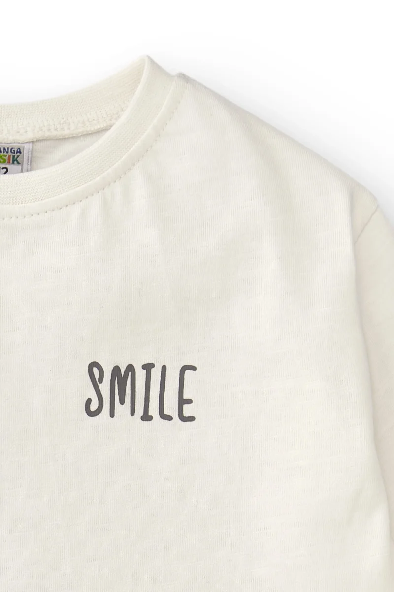 Camiseta manga larga bebé niño en color crudo con texto smile - Imagen 5