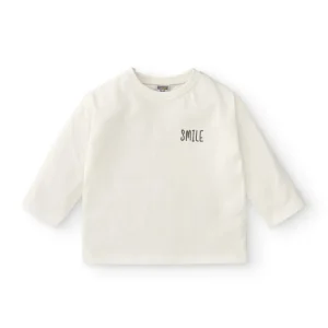 Camiseta manga larga bebé niño en color crudo con texto smile