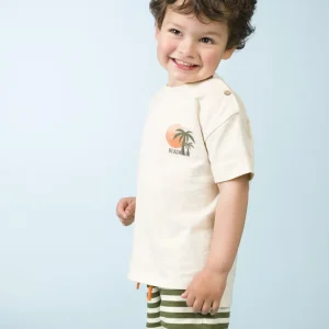 Camiseta bebé niño crudo con botones en el hombro y print palmeras