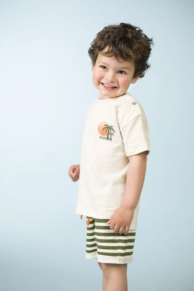 Camiseta bebé niño crudo con botones en el hombro y print palmeras