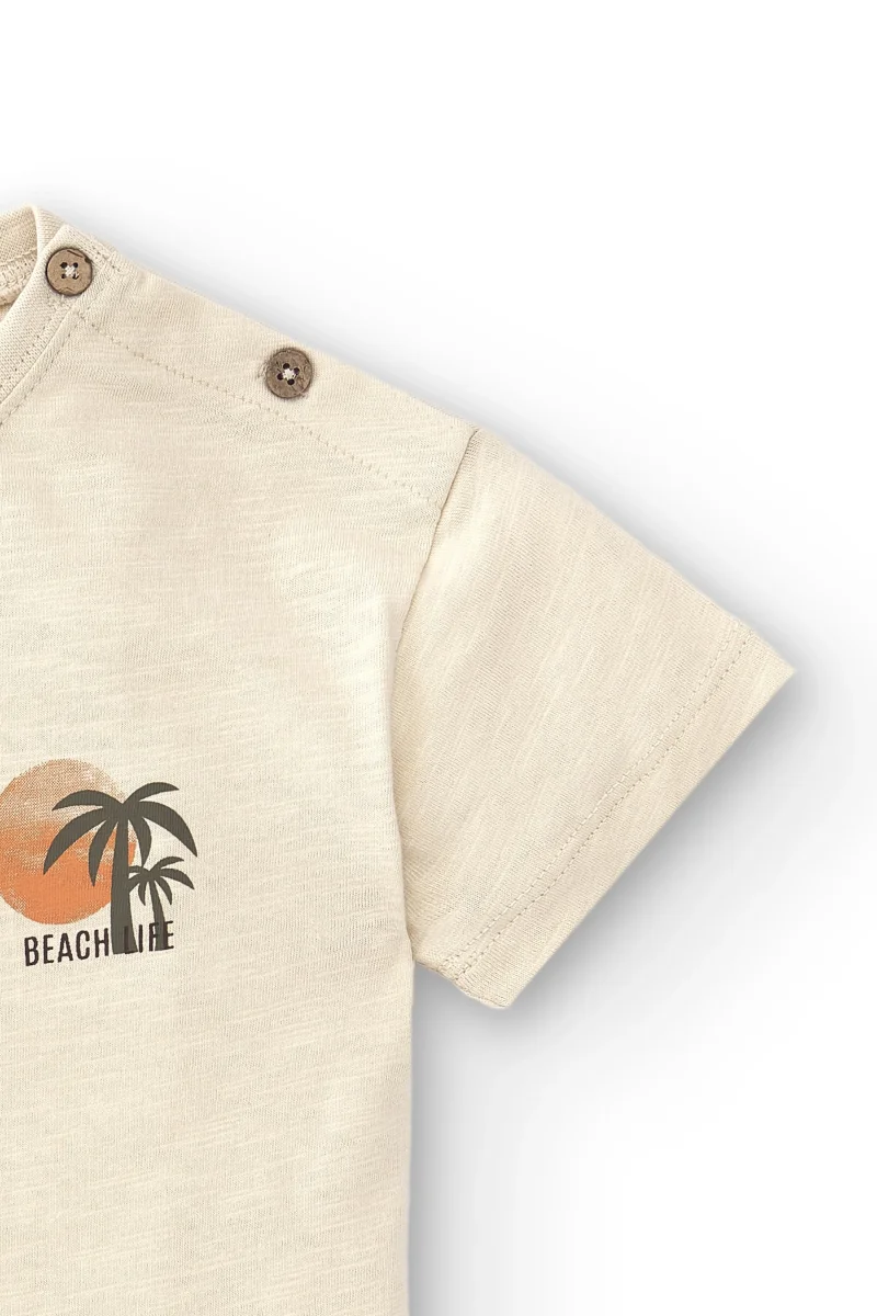 Camiseta bebé niño crudo con botones en el hombro y print palmeras - Imagen 6