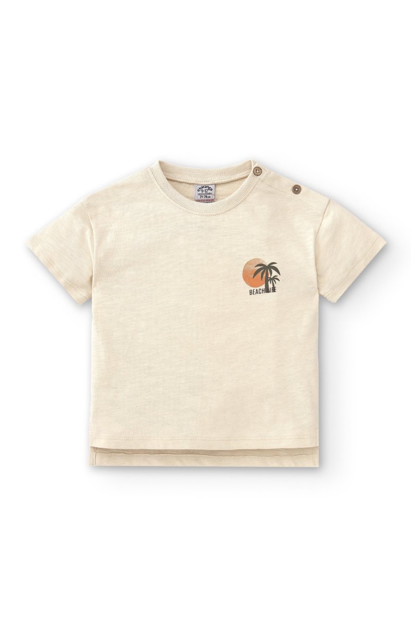 Camiseta bebé niño crudo con botones en el hombro y print palmeras - Imagen 3