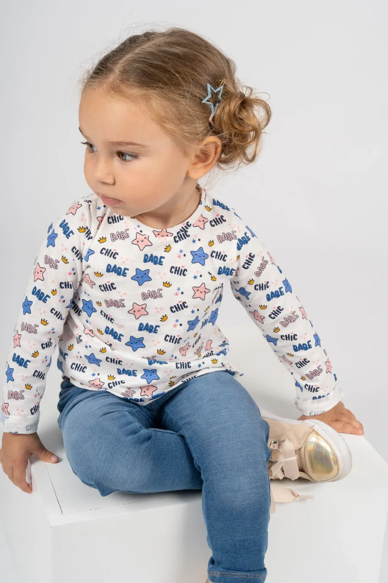Camiseta manga larga bebé niña estampado chic