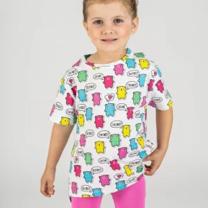 Camiseta bebé niña blanca con estampado de ositos multicolor