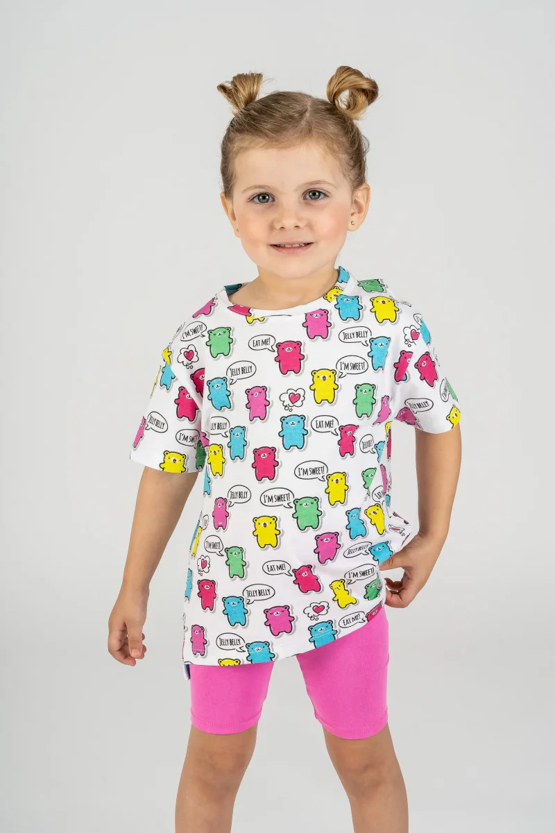 Camiseta bebé niña blanca con estampado de ositos multicolor