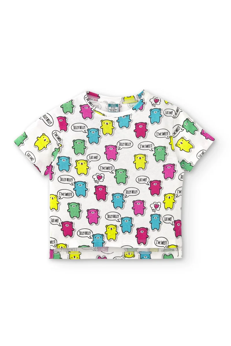 Camiseta bebé niña blanca con estampado de ositos multicolor - Imagen 3