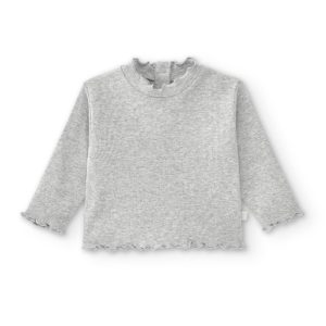 Camiseta manga larga de bebé básica gris con cuello