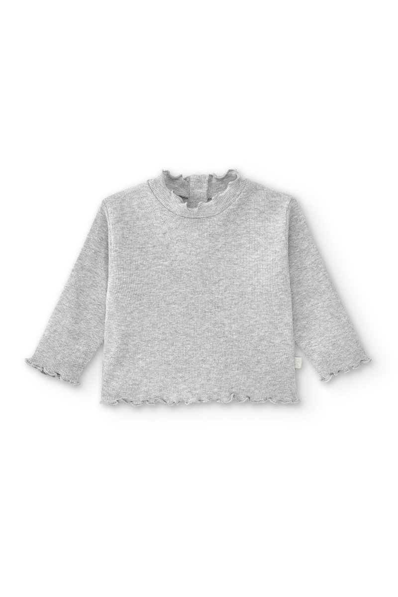 Camiseta manga larga de bebé básica gris con cuello - Imagen 2