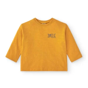 Camiseta manga larga de bebé básica en color mostaza smile
