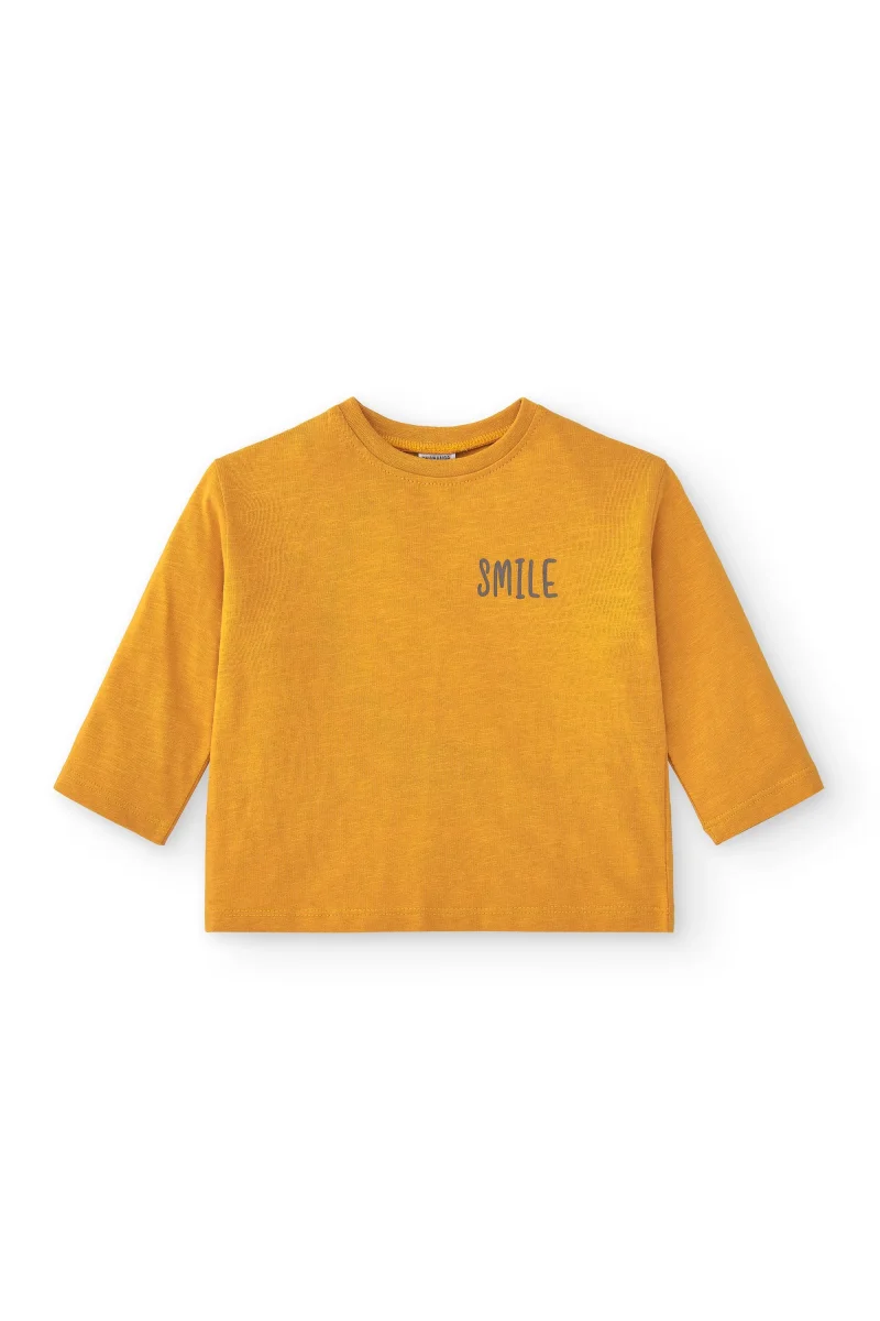 Camiseta manga larga de bebé básica en color mostaza smile