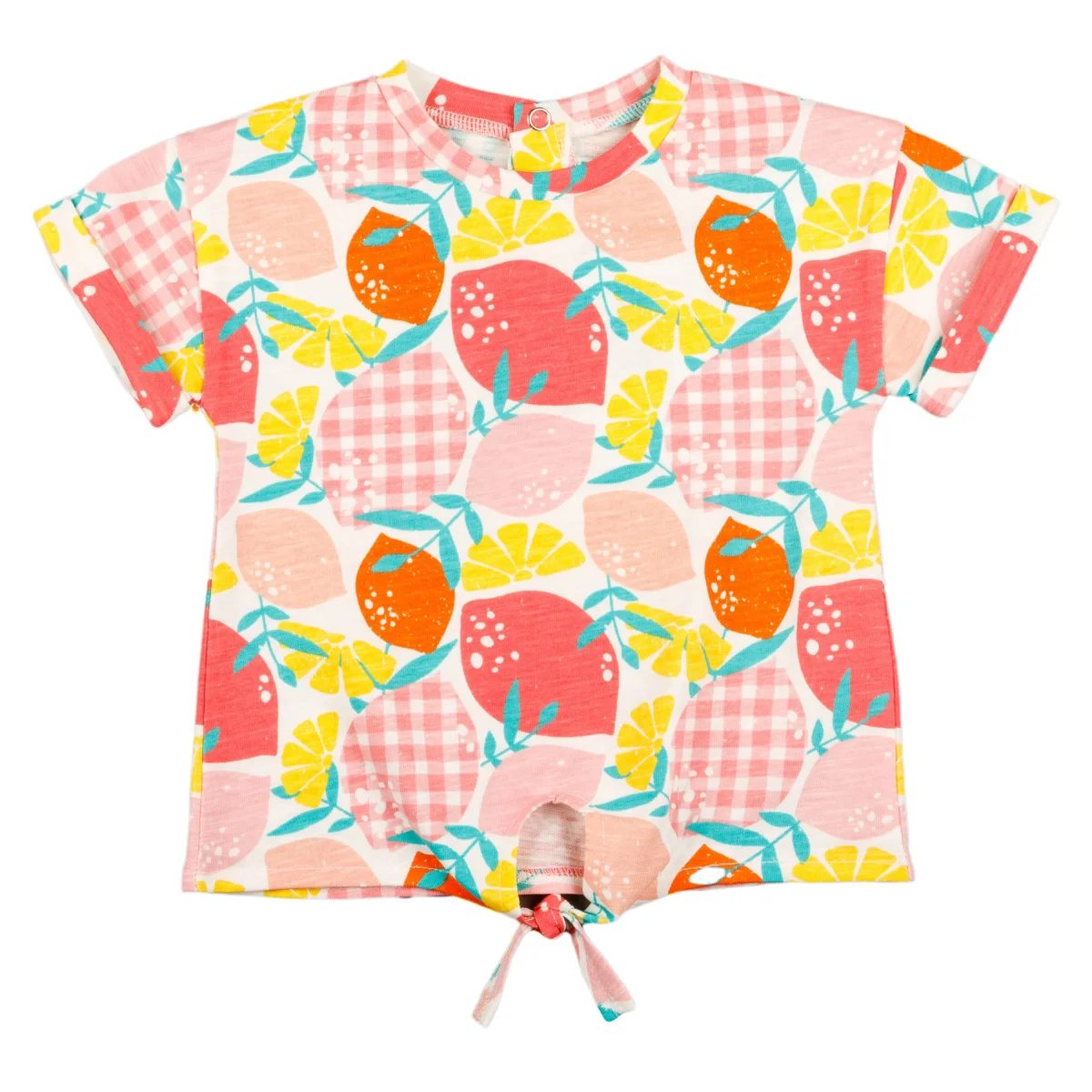 Camiseta bebé niña de frutas con nudo frontal color coral multicolor - Imagen 2