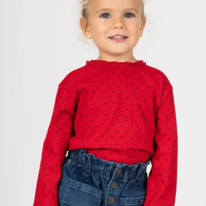 Camiseta bebé niña roja de canalé con lunares