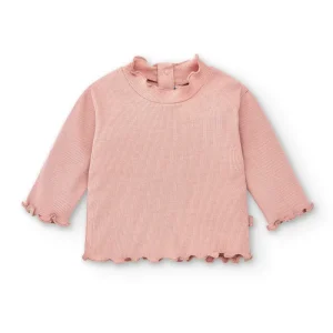 Camiseta manga larga de bebé básica rosa con cuello