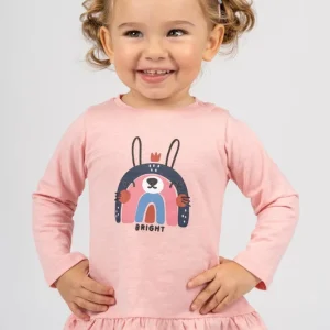 Camiseta manga larga de bebé rosa bunny