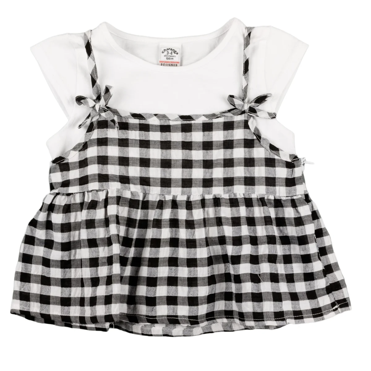 Camiseta niña vichy blanco negro - Imagen 3