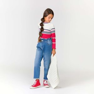 Camiseta manga larga de niña rayas multicolor