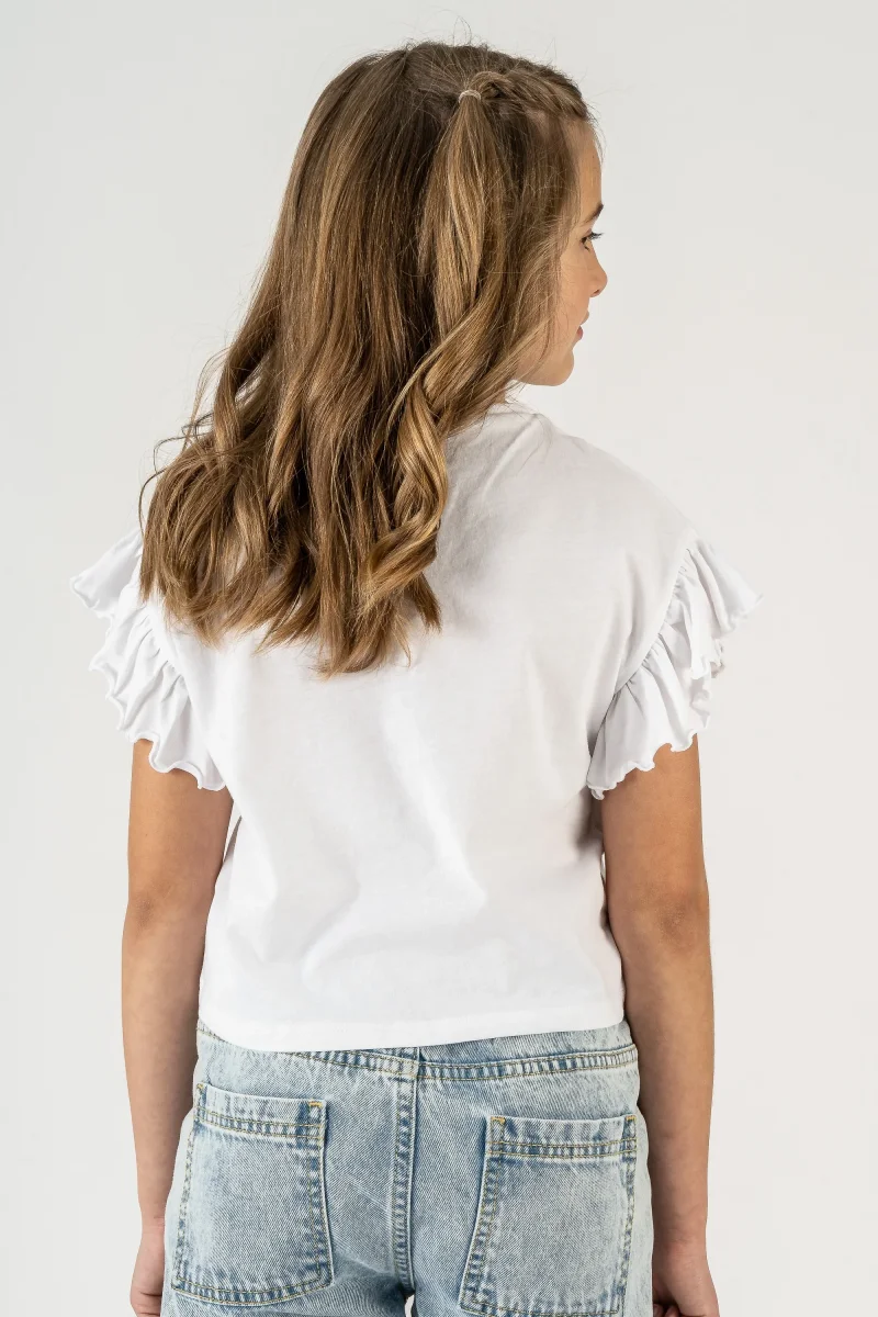 Camiseta de niña blanca manga corta volantes - Imagen 5