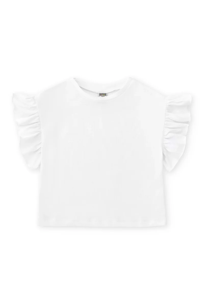 Camiseta de niña blanca manga corta volantes - Imagen 3