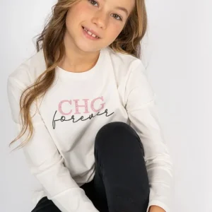Camiseta manga larga de niña color crudo