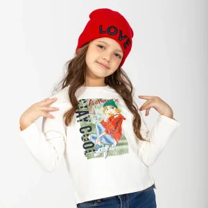 Camiseta manga larga de niña color crudo