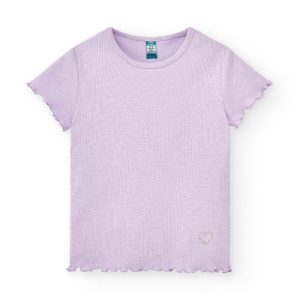Camiseta de niña morado detalle corazón plateado