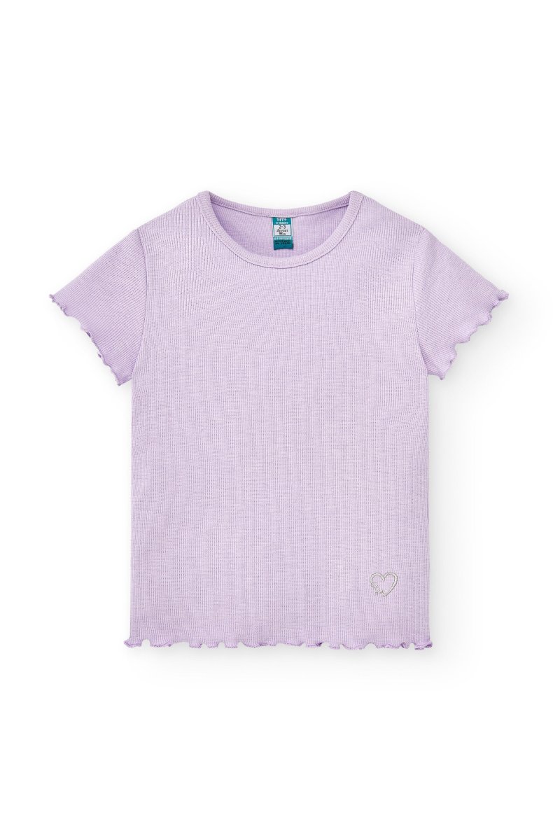 Camiseta de niña morado detalle corazón plateado