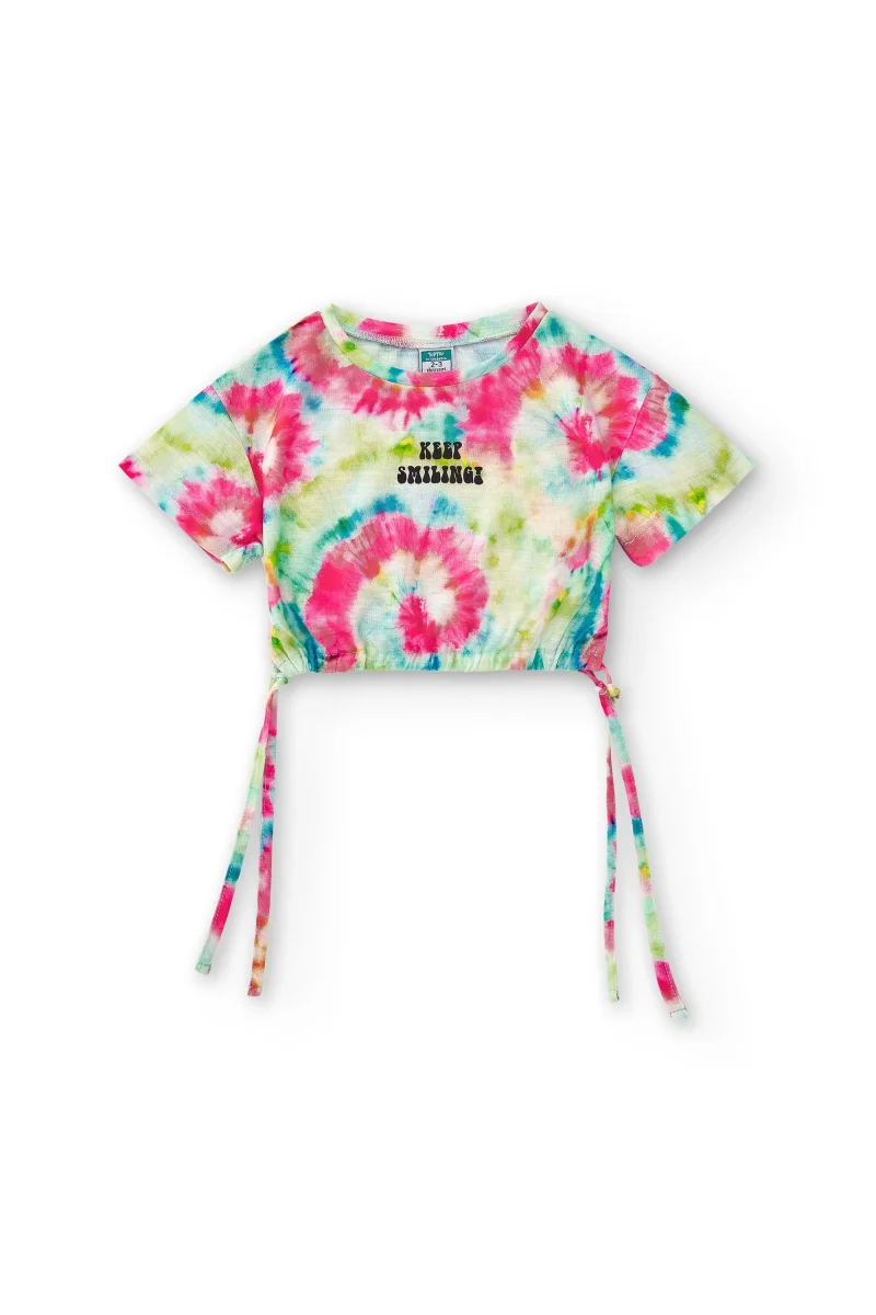 Camiseta corta de niña multicolor tie dye