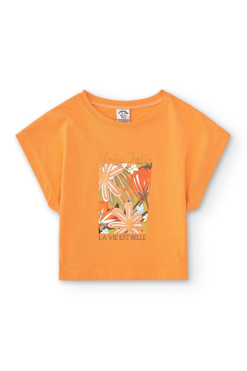 Camiseta de niña naranja estampado floral - Imagen 3
